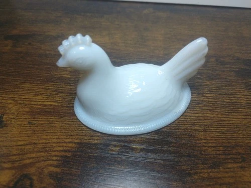 Vintage White Milk Glass Hen on Nest - Candy Trinket Dish Replacement Lid