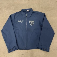 Rare VTG 70s Work Jacket Zip Up Chain Stitched "Leichman Lions" Blue Medium