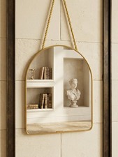 Gold Arched Hanging Wall Mirror Metal Frame Rope Decorative Makeup Mirror Decor
