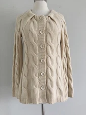 SAKS FITH AVENUE 100% CASHMERE CABLE KNIT CARDIGAN SIZE S MADE IN HONG KONG