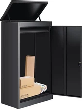Outdoor Package Delivery Box - Lockable Black Metal Parcel Drop Box, Anti-Theft,