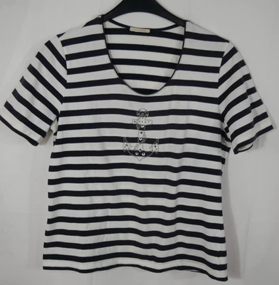 EFIXELLE Stretch Shirt Blau/Weiß mit Anker Strasssteine Größe 40/42 TOP! - Bild 1 von 4