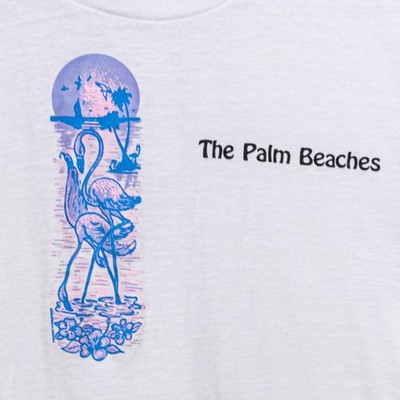 VTG The Palm Beaches Florida Flamingo T-Shirt Small 80s Iron On Preppy Surf