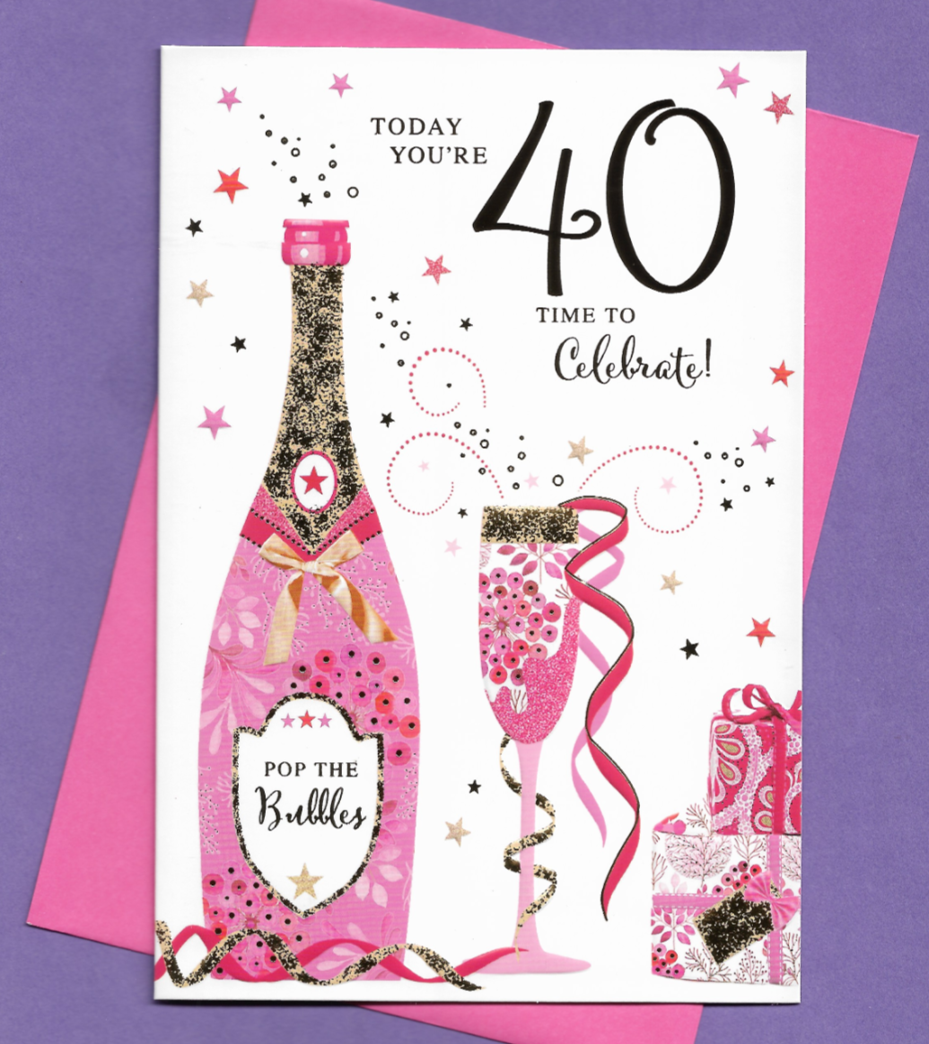 40th Birthday Card 40 Forty Age Female Woman Bubbles Cocktails For Her 19x13cm