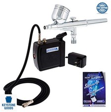 Airbrush Kit with Mini Compressor Dual Action Gravity Feed 6 Ft Hose Guide Book