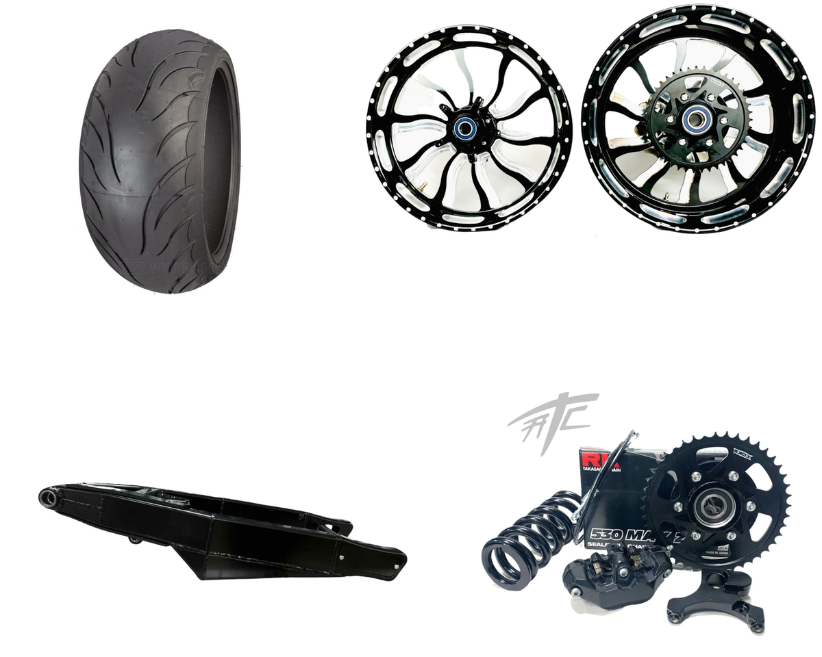 240 FAT TIRE KIT BLACK CONTRAST INFERNO WHEEL 12-20 KAWASAKI NINJA