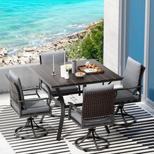 5 Piece Outdoor Patio Dining Set with 4 Swivel Dining Chairs 1 Large Round