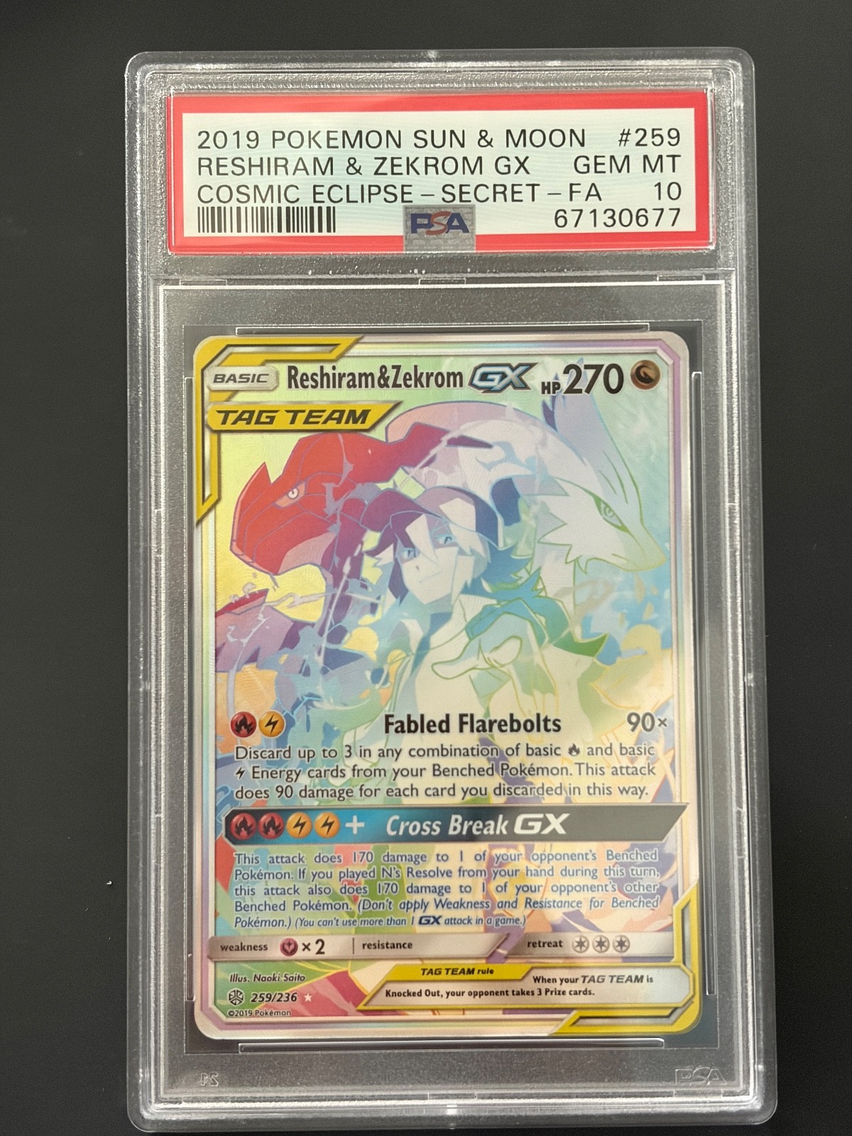 Pokémon Reshiram & Zekrom GX #259 Cosmic Eclipse PSA 10 GEM MINT