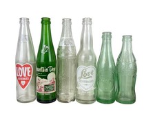 Vtg Soda Bottle Lot 6 Mountain Dew Hillbilly Big Chief Dr Pepper Coca Cola OK TX