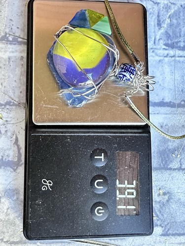 Art Glass Necklace, Pendant, Hand Painted Cabochon, Wire Wrapped Handmade 4250 W - Picture 9 of 12