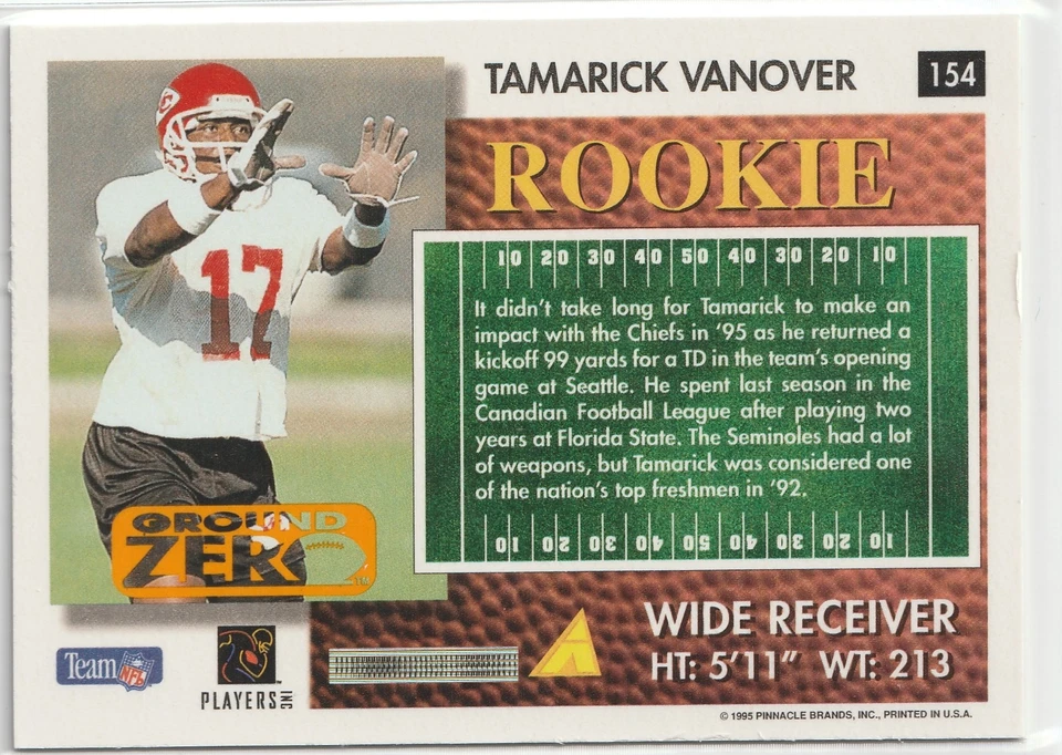 1995 Score Summit Edition Tamarick Vanover Ground Zero Parallel #154 KC Chiefs - Image 3 of 3