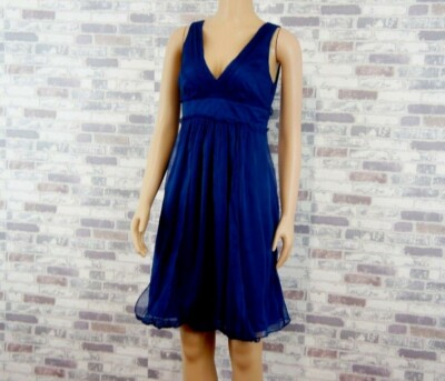 SHELLI SEGAL DAMEN REINE SEIDE FEST PARTY ABEND KLEID BLAU 34 NEU NP 245 USD