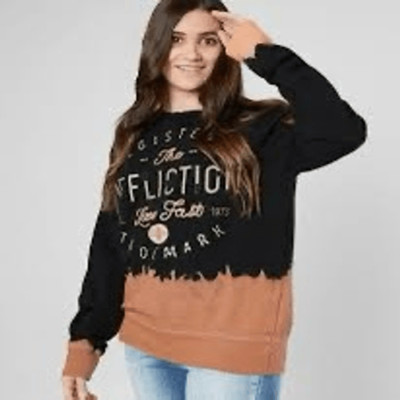 Affliction Women s Size Small Live Fast Stitch Crewneck Sweatshirt Black Dip Dye