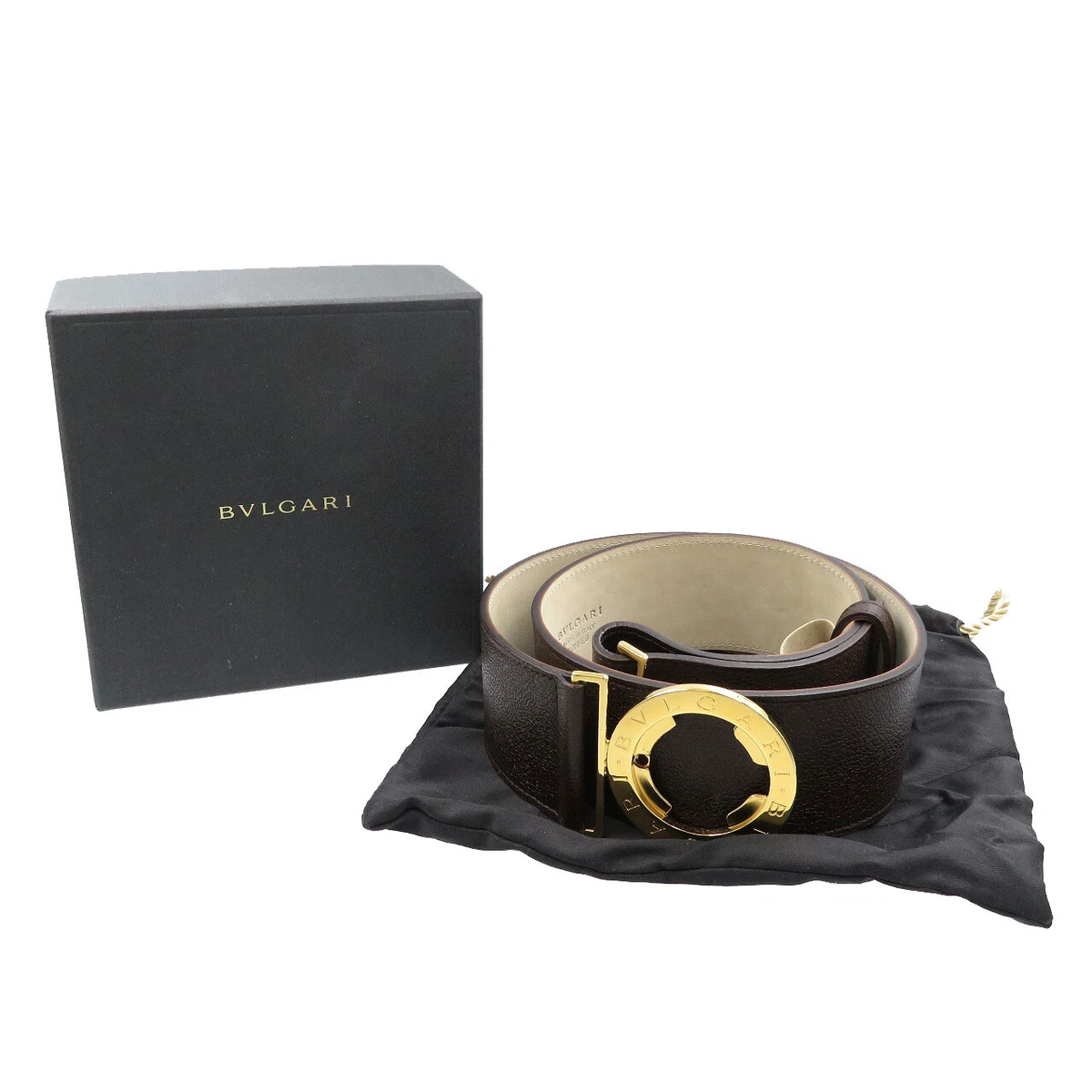 AUTHENTIC BVLGARI Bulgari Bulgari belt Dark brown Gold Leather Metal 0086