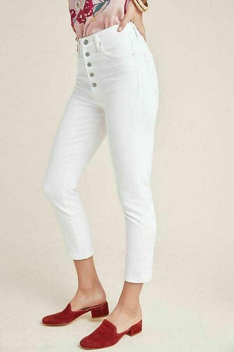 Slim Crop Button Fly White Jeans 31 