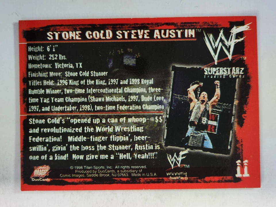 1998 Comic Images WWF Wrestling Superstarz #11 STONE COLD STEVE AUSTIN - Image 2 of 2