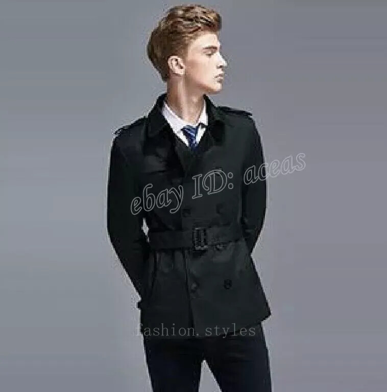 Men's Spring British Style Double Breasted Slim Trench Coat Short