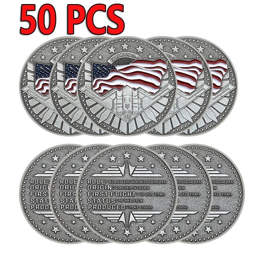 50PCS Challenge Coin Grumman Aircraft B-2 Fighter US Airplane Commemorative Coin