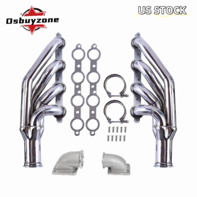 for LS1 LS6 LSX GM V8 Turbo Exhaust Manifold Headers+Elbows T3 T4 to 3.0'' V Band