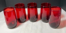 5x VTG Anchor Hocking Ruby Red Roly Poly 13 oz Iced Tea Glass Flat Tumblers