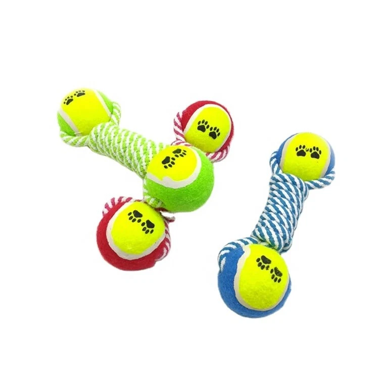 6 Pack Double Tennis Ball End Tug Toy Braid Rope Chew Toy Lot Aggressive Chewer  - Image 2 of 4
