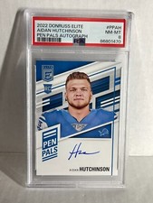 2022 Donruss Elite Aidan Hutchinson Rookie Pen Pals Blue  Auto Lions PSA ON CARD