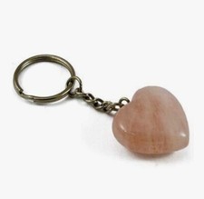 Natural Rose Quartz Crystal Heart Shape Keychain Key Ring For Girls Gift D146