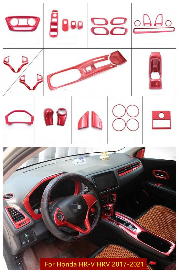 Red ABS Interior Accessories Whole Kit Covers Trim For Honda HR V