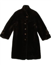 Vintage Womens Loose Fit Faux Fur Overcoat Uk 10 Small Brown Modacryl Bm35