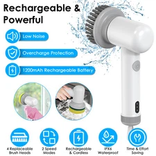 Electric Cleaning Brush Handheld Cordless Spin Scrubber Adjustable Speed 4 Heads