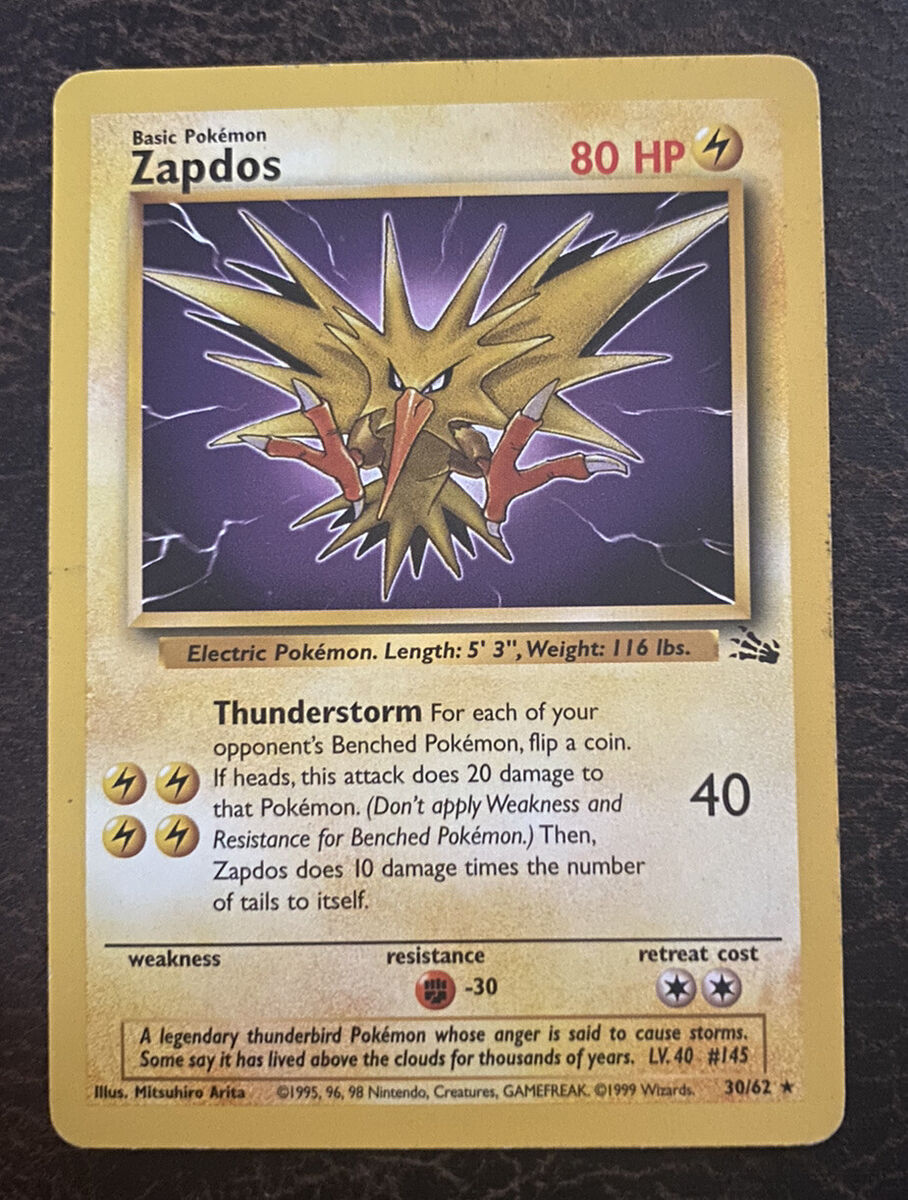 Zapdos 30/62 Fossil Set RARE Pokemon Card Non Holo