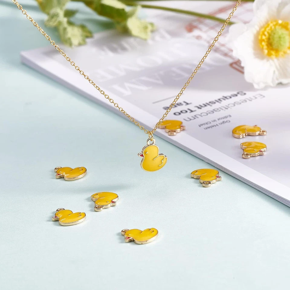 100x Dijes de pollito amarillo esmaltado pájaro animal encanto a granel para hacer joyas hágalo usted mismo Foto 4 de 4