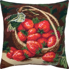 Needlepoint/Tapestry vintage throw pillow cover "STRAWBERRIES" embroidery kit