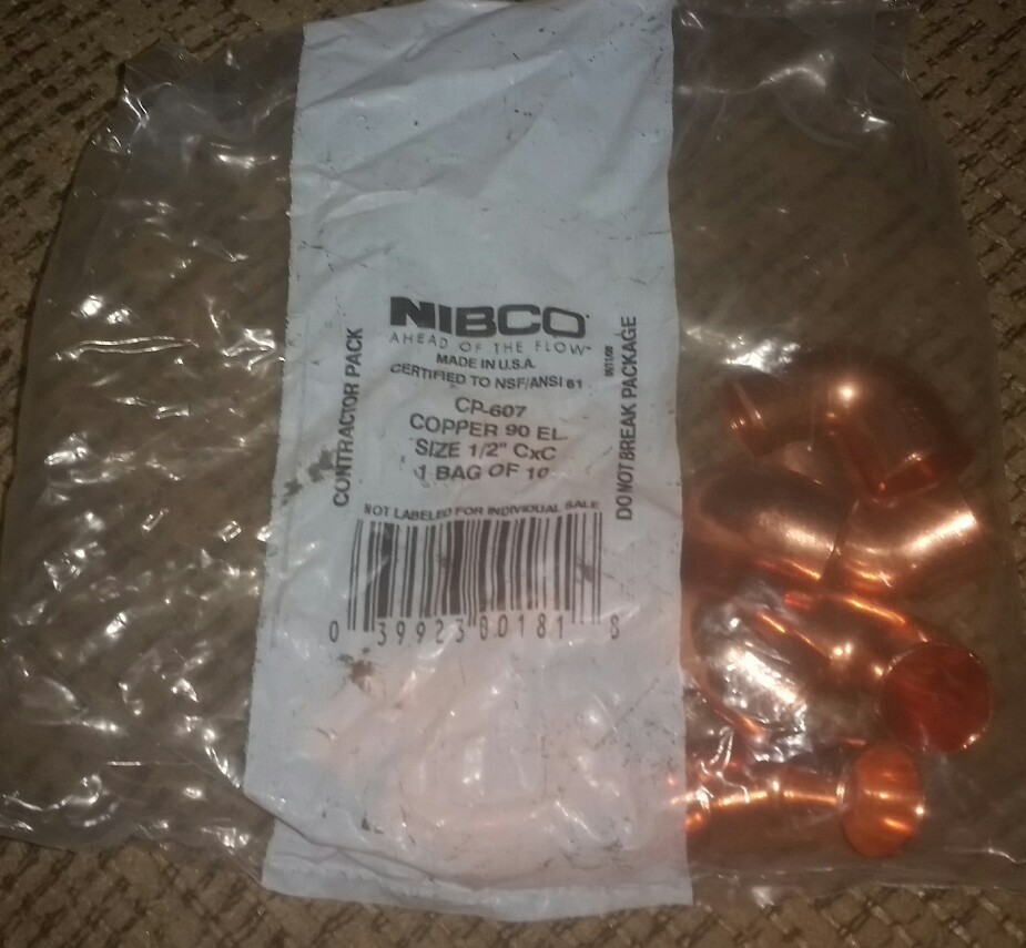 BRAND NEW (Bag of 10) Nibco CP-607 Copper 90 Elbow PLUMBING PIPE SUPPLIES 