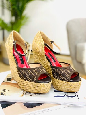 Alpargatas 36 CH Carolina Herrera Cuña Marrón Dorado Nuevas Talla