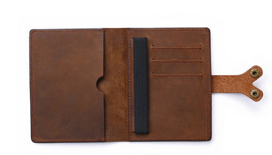 Cow Leather Passport Holder Wallet Bifold Card Pouch Ticket Bag Brown H802-image