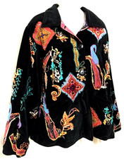 Flashback Reversible Embroidered Velvet Jacket Large Colorful Art To Wear Coat L