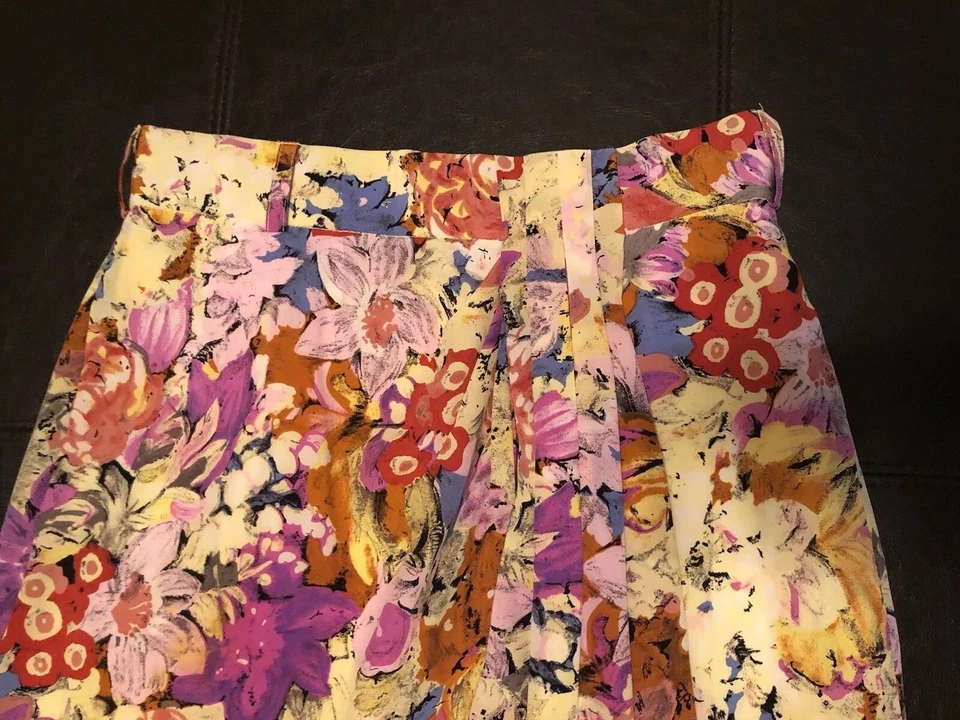 Falda Floral Brillante 100% Seda Vintage Oleg Cassini Talla 4 Usada en Excelente Condición! Foto 2 de 4