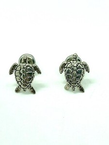 Sterling Silver Sea Turtle Stud Pierced Earrings Textured , Post And Bullet Back