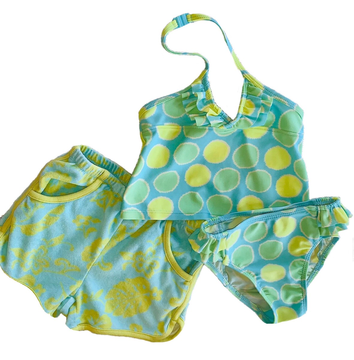 Baby Gap 12-18M 2-Piece Tankini Swimsuit Blue Green Lime Polka Dots w/Shorts