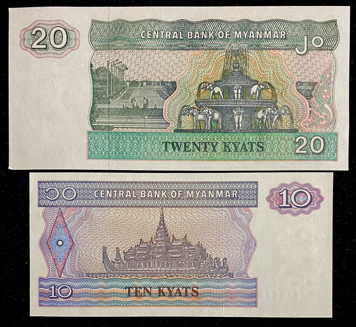 2 MYANMAR Burma 10-20 Kyats Banknotes UNC Paper Money Foreign