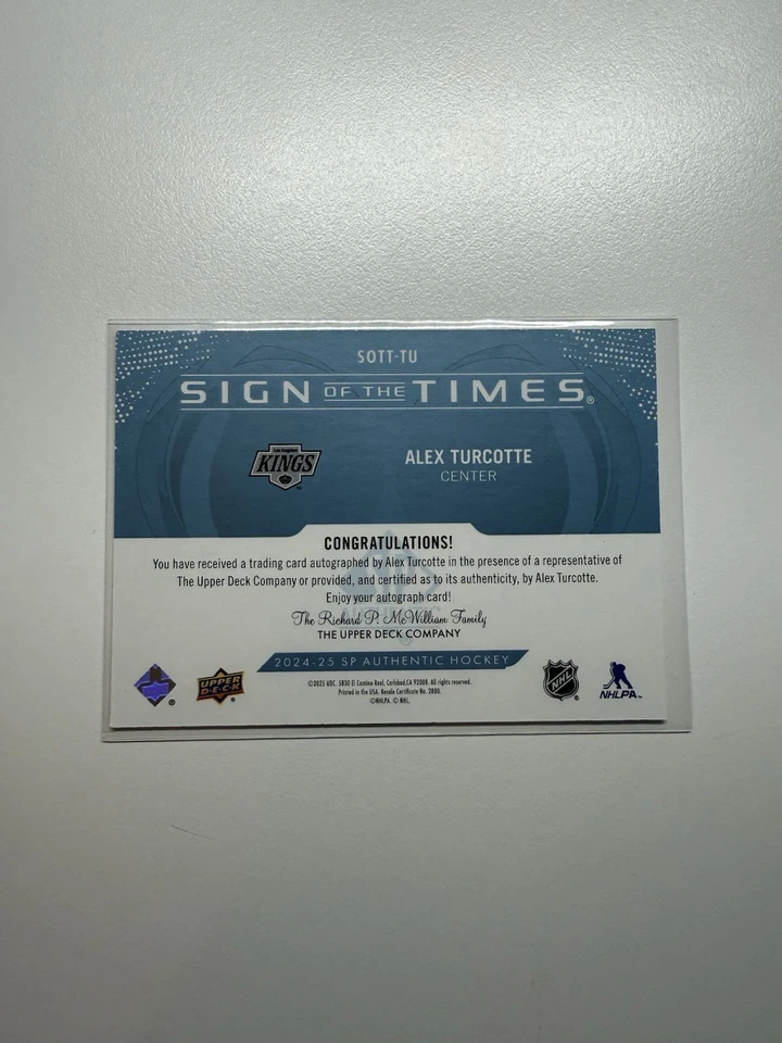ALEX TURCOTTE 2024-25 SP AUTHENTIC SIGN OF THE TIMES  - Image 2 of 2