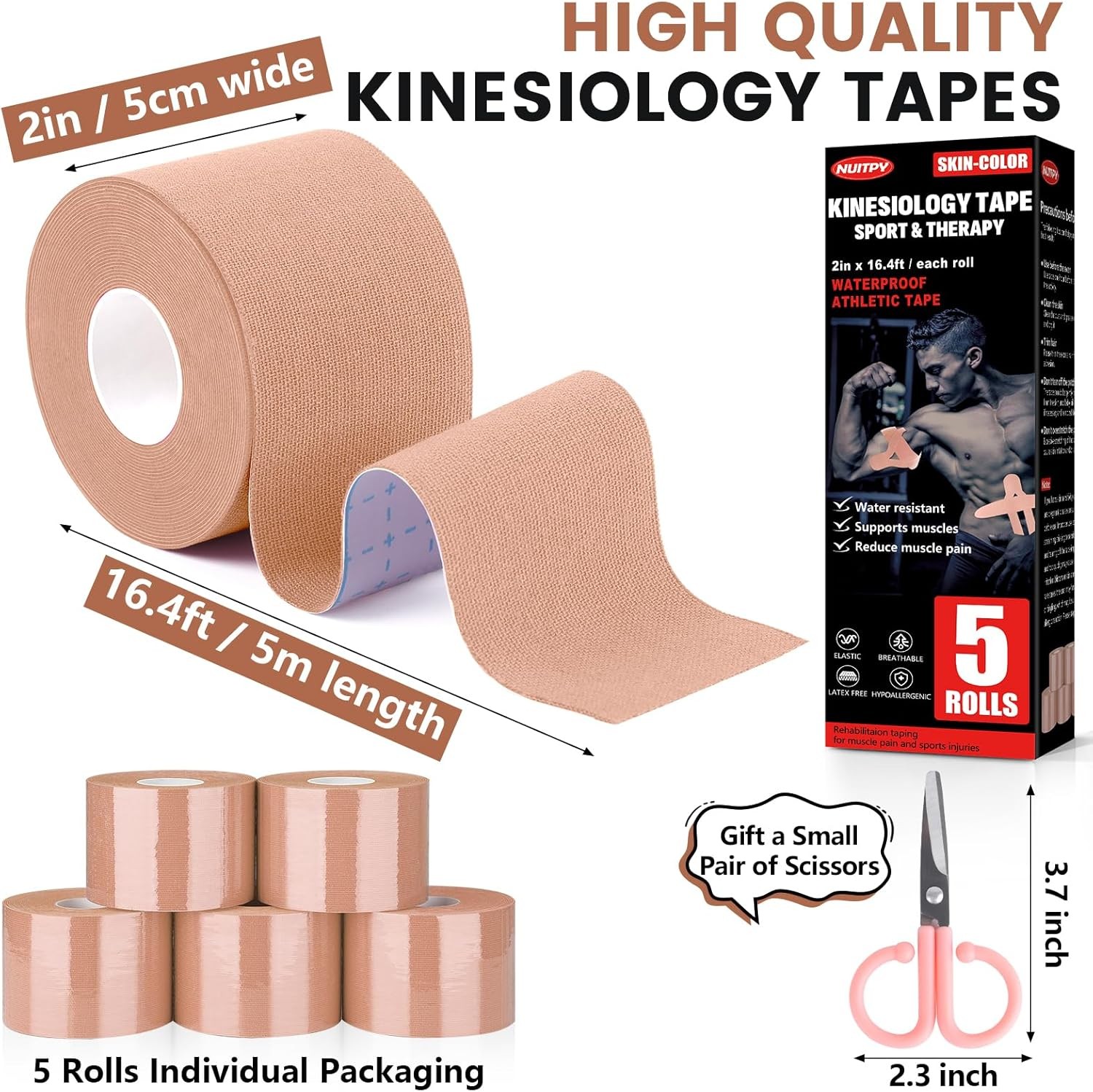 5 Roll Kinesiology Tape Athletic Muscle Support Sport Elastic Physio Therapeutic