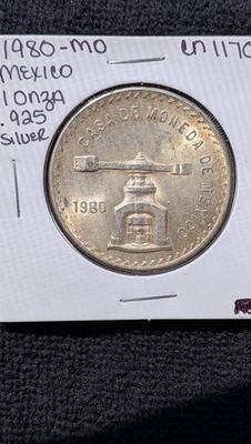 #ad 1980 Mexico Una Onza Troy De Plata Pura Casa de Moneda 1 oz. .925 Silver Coin $89.75