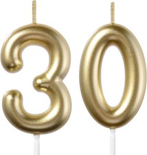 2.35 in Gold 30 Birthday Candles,30th Birthday Decorations for Women Men 
