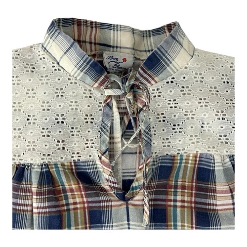Vtg Love In Bloom From Here To Maternity Blue Red White Plaid Top Lace Size 8 - Picture 11 of 14