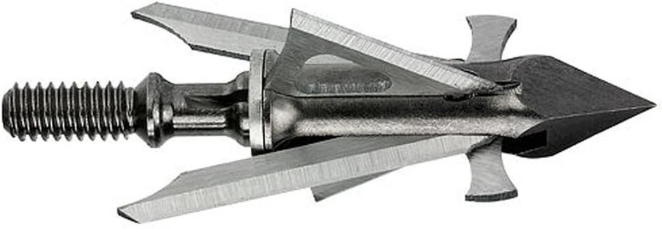 Ballesta Muzzy Trocar HBX híbrida de 4 hojas cabeza ancha, 100 granos 100 granos", plateada  Foto 3 de 3