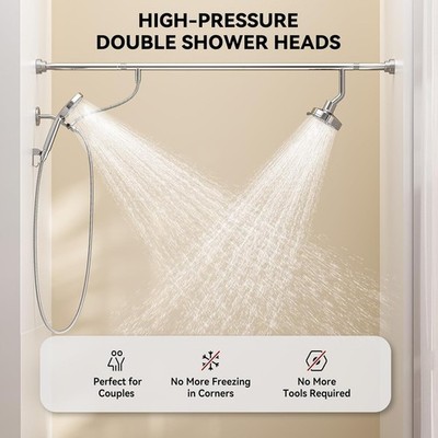 Dual Shower Head with Handheld for Couples, Two Showerhead System Fit 2 Person