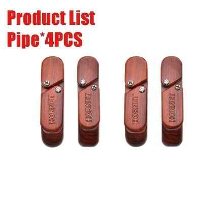 4Pack 180°Wooden Portable Handheld Pipe With Tobacco Storage Case&Lid Rotates