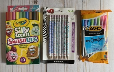 Crayola Silly Scents 10pk Markers +8pk Floral Pencils +8pk Bic Colored Pens New